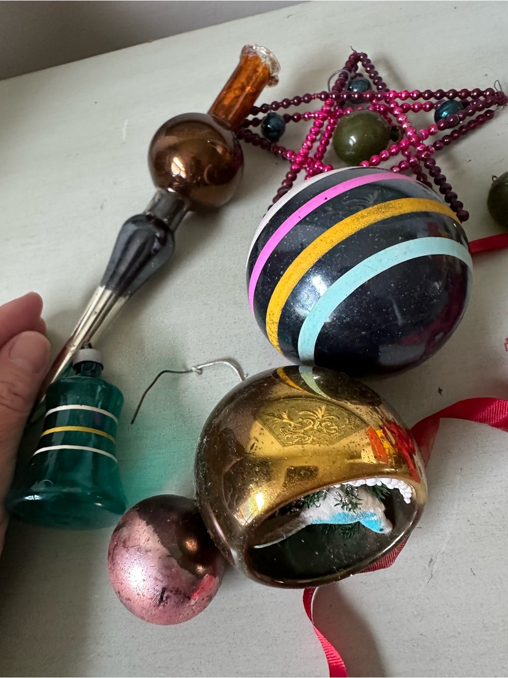 Vintage Christmas ornaments shiny brite mercury diorama tree topper lot - Picture 10 of 12